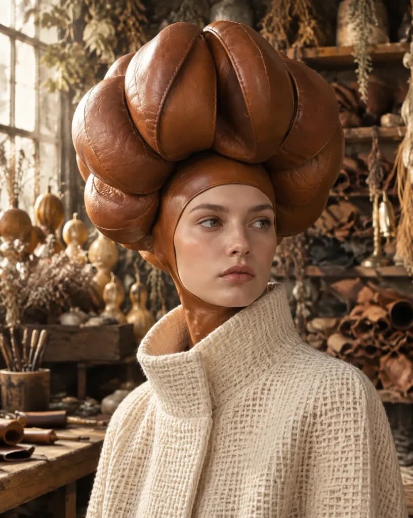 Editorial Portrait with Sculptural Leather Headpiece