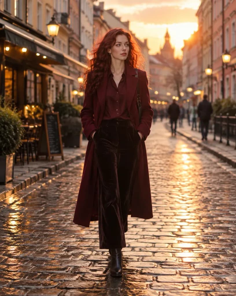 夕暮れの石畳ストリートポートレート