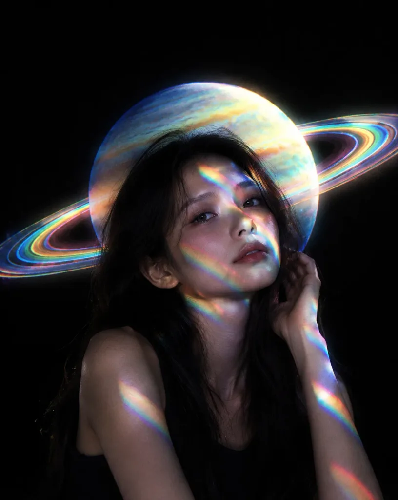 天体プロジェクションのローキーポートレート