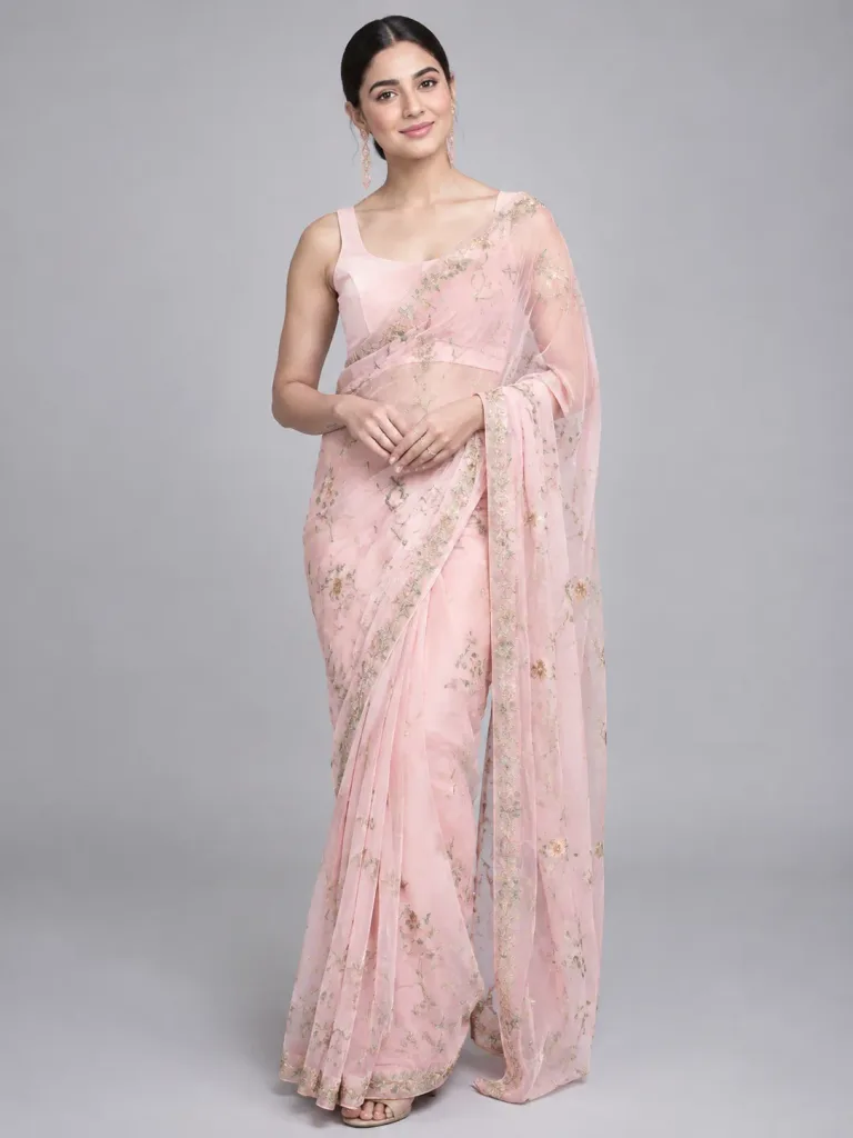 Full-Length Pastel Saree Studio Portrait
