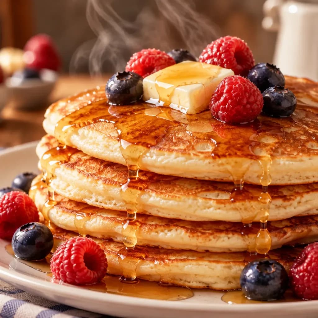 Stack of Fluffy Pancakes with Berries