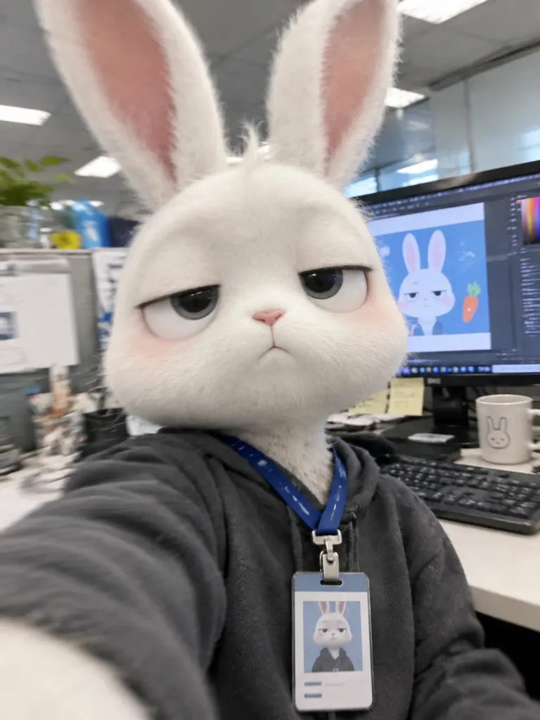 疲れ切った社畜ウサギの自撮り