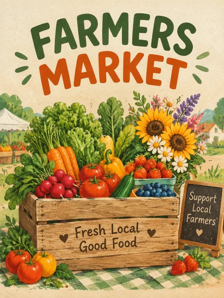 Rustic Farmers Market Illustrated Poster