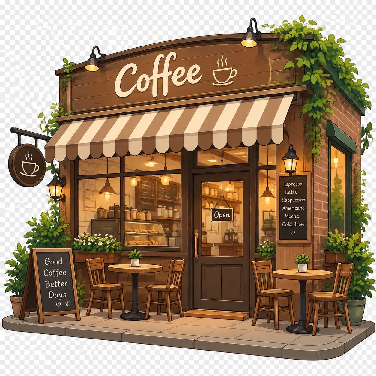 A coffee shop comes to life: First frame